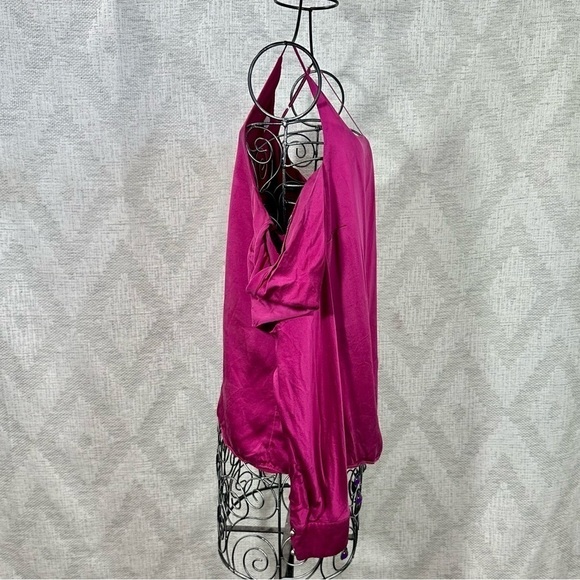 Parker hot pink 100% silk cold shoulder long sleeve blouse - Picture 2 of 9